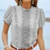 Coupon 🎁 Romantichut Gray Lace Ruffle-Accent Puff-Sleeve Top - 👩 Women ⭐ -Romantichut Sales zu105745579 main tm1652281513