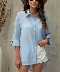 Budget ๐ Romantichut Blue Hi-Low Three-Quarter Sleeve Button-Up ๐ Shirt - ๐ฉ Women ๐ฏ 8 Budget ๐ Romantichut Blue Hi-Low Three-Quarter Sleeve Button-Up ๐ Shirt - ๐ฉ Women ๐ฏ -Romantichut Sales zu105772453 alt 2 tm1652359736