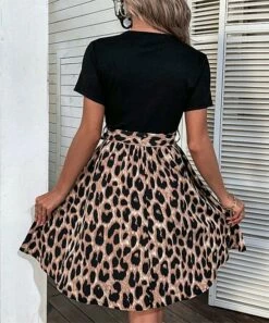 Budget ⭐ Romantichut Black & Brown Leopard Short-Sleeve Empire-Waist 👗 Dress - 👩 Women 🧨 -Romantichut Sales zu105922048 alt 2 tm1653590443