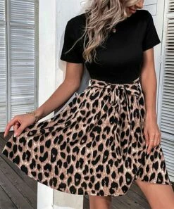 Budget ⭐ Romantichut Black & Brown Leopard Short-Sleeve Empire-Waist 👗 Dress - 👩 Women 🧨 -Romantichut Sales zu105922048 alt 5 tm1653590443