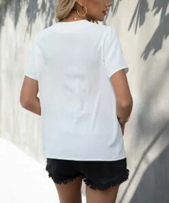 Buy 💯 Romantichut White Scallop-Trim V-Neck Short-Sleeve Top - 👩 Women ⌛ -Romantichut Sales zu105922513 alt 3 tm1652878791