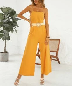 Best Pirce 😉 Romantichut Yellow Belted Palazzo Jumpsuit - 👩 Women 🧨 -Romantichut Sales zu105922659 alt 2 tm1652903773