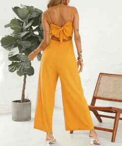 Best Pirce 😉 Romantichut Yellow Belted Palazzo Jumpsuit - 👩 Women 🧨 -Romantichut Sales zu105922659 alt 3 tm1652903773