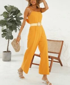 Best Pirce 😉 Romantichut Yellow Belted Palazzo Jumpsuit - 👩 Women 🧨 -Romantichut Sales zu105922659 alt 4 tm1652903773