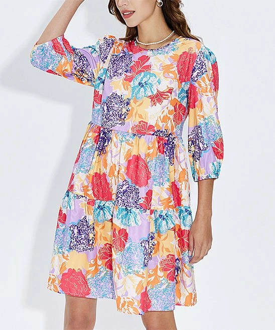 Cheapest ๐คฉ Romantichut Purple & Yellow Abstract Floral Tiered A-Line ๐ Dress - ๐ฉ Women โค๏ธ 5 Cheapest ๐คฉ Romantichut Purple & Yellow Abstract Floral Tiered A-Line ๐ Dress - ๐ฉ Women โค๏ธ - Image 3