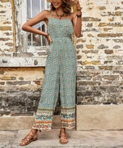 Outlet 🎉 Romantichut Green Paisley Sleeveless Jumpsuit - 👩 Women 🎁 -Romantichut Sales zu105925430 alt 1 tm1652730314