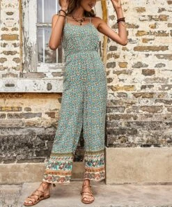 Outlet 🎉 Romantichut Green Paisley Sleeveless Jumpsuit - 👩 Women 🎁 -Romantichut Sales zu105925430 alt 3 tm1652730314