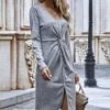 Deals 😉 Romantichut Gray Ribbed Twist-Front Button-Up V-Neck 👗 Dress - 👩 Women 🤩 1 Deals 😉 Romantichut Gray Ribbed Twist-Front Button-Up V-Neck 👗 Dress - 👩 Women 🤩 -Romantichut Sales zu105952086 main tm1653592183
