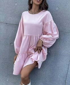 Top 10 😀 Romantichut Pink Tiered Bishop-Sleeve A-Line 👗 Dress - 👩 Women ⌛ -Romantichut Sales zu106397302 alt 2 tm1654626961