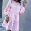 Top 10 😀 Romantichut Pink Tiered Bishop-Sleeve A-Line 👗 Dress - 👩 Women ⌛ -Romantichut Sales zu106397302 main tm1654626961