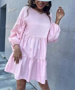 Top 10 😀 Romantichut Pink Tiered Bishop-Sleeve A-Line 👗 Dress - 👩 Women ⌛