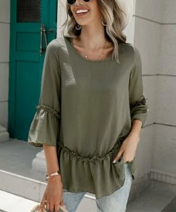 Flash Sale ✔️ Romantichut Green Ruffle-Hem Top - 👩 Women 🎁 -Romantichut Sales zu106427358 alt 2 tm1654622225