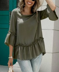 Flash Sale ✔️ Romantichut Green Ruffle-Hem Top - 👩 Women 🎁 -Romantichut Sales zu106427358 alt 3 tm1654622225