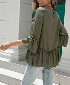 Flash Sale ✔️ Romantichut Green Ruffle-Hem Top - 👩 Women 🎁 -Romantichut Sales zu106427358 alt 4 tm1654622225