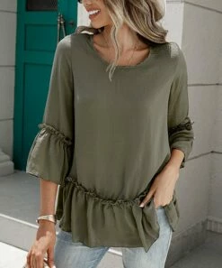 Flash Sale ✔️ Romantichut Green Ruffle-Hem Top - 👩 Women 🎁