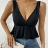 Best reviews of ❤️ Romantichut Black V-Neck Peplum Crop Tank - 👩 Women 🔔 -Romantichut Sales zu106530977 main tm1655411945