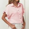 Cheap ๐ Romantichut Pink Ruffle-Sleeve Button-Front Top - ๐ฉ Women โจ 1 Cheap ๐ Romantichut Pink Ruffle-Sleeve Button-Front Top - ๐ฉ Women โจ -Romantichut Sales zu106680144 main tm1655313094