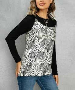 Best Pirce 🧨 Romantichut Black & White Abstract Shawl Collar Top - 👩 Women ❤️ -Romantichut Sales zu107114523 alt 2 tm1658340484