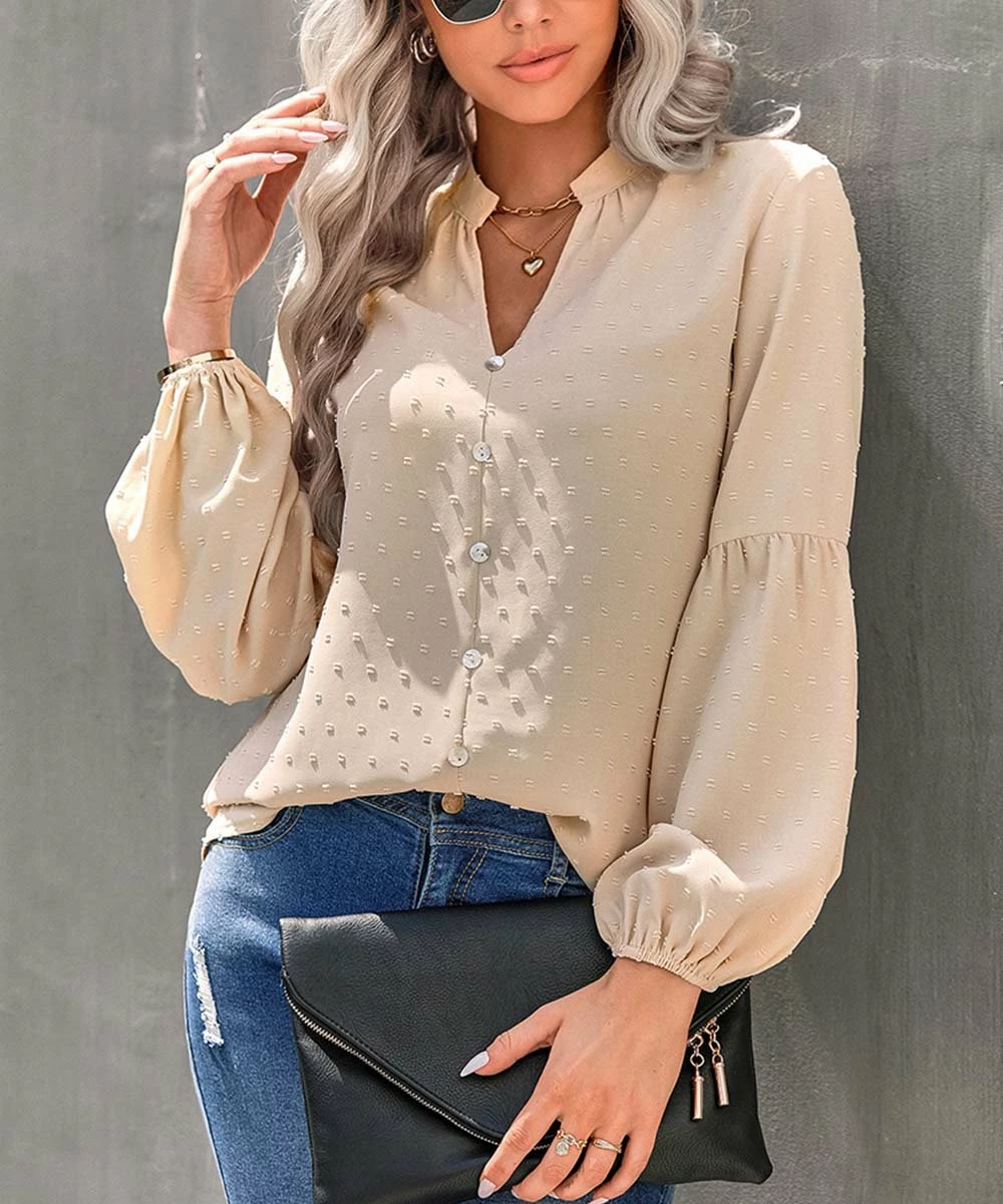 Wholesale 🎉 Romantichut Apricot Notch-Neck Button-Up - 👩 Women 🎁 4 Wholesale 🎉 Romantichut Apricot Notch-Neck Button-Up - 👩 Women 🎁 - Image 2