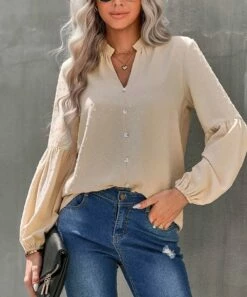 Wholesale 🎉 Romantichut Apricot Notch-Neck Button-Up - 👩 Women 🎁
