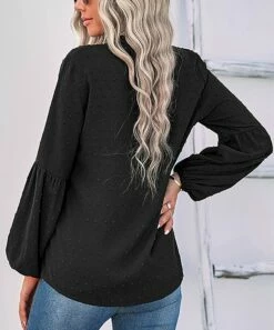 Top 10 🤩 Romantichut Black Swiss Dot V-Neck Button-Up Top - 👩 Women ❤️ -Romantichut Sales zu107360779 alt 4 tm1658417472