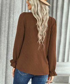 Hot Sale ❤️ Romantichut Brown Swiss Dot Ruffle Button-Front Top - 👩 Women 👍 9 Hot Sale ❤️ Romantichut Brown Swiss Dot Ruffle Button-Front Top - 👩 Women 👍 -Romantichut Sales zu107361147 alt 3 tm1658776260