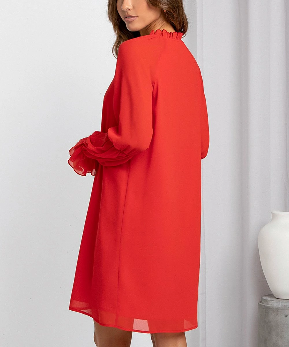 Coupon ๐ฏ Romantichut Red Poet-Sleeve Self-Tie Notch Neck ๐ Dress - ๐ฉ Women ๐ 7 Coupon ๐ฏ Romantichut Red Poet-Sleeve Self-Tie Notch Neck ๐ Dress - ๐ฉ Women ๐ - Image 5