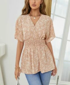 Coupon 😉 Romantichut Pink Floral Surplice Top - 👩 Women 💯 -Romantichut Sales zu107651235 alt 3 tm1659023066