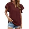 Brand new 🎉 Romantichut Wine Ruffle-Sleeve V-Neck Top - 👩 Women ⌛ 1 Brand new 🎉 Romantichut Wine Ruffle-Sleeve V-Neck Top - 👩 Women ⌛ -Romantichut Sales zu107751614 main tm1659023066