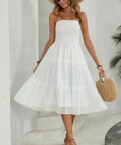 Best Sale ⭐ Romantichut White Swiss Dot Tiered Sleeveless 👗 Dress - 👩 Women ✨ -Romantichut Sales zu107876303 alt 3 tm1659723486