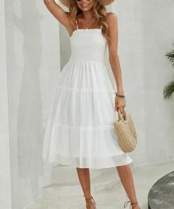 Best Sale ⭐ Romantichut White Swiss Dot Tiered Sleeveless 👗 Dress - 👩 Women ✨ -Romantichut Sales zu107876303 alt 5 tm1659723486