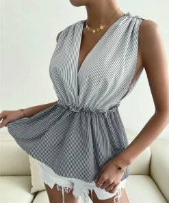 Top 10 🎁 Romantichut Gray & White Stripe Color Block Surplice Top - 👩 Women 🎉