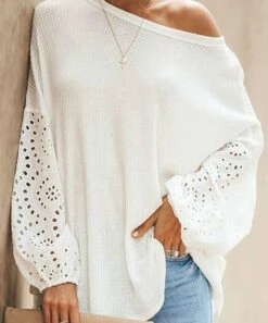 New 🔔 Romantichut White Hollow-Out Jewel-Neck Top - 👩 Women ❤️ -Romantichut Sales zu107976270 alt 5 tm1660153138