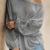 Best Sale 🎁 Romantichut Gray Eyelet Bishop-Sleeve Sweater - 👩 Women 🔔 -Romantichut Sales zu107976271 main tm1661540233
