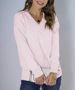 Wholesale ✨ Romantichut Pink Wide-Collar V-Neck Sweater - 👩 Women 😍 -Romantichut Sales zu108109200 alt 3 tm1665513391