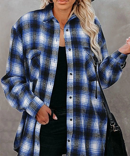 Best Sale ๐ฏ Romantichut Dark Blue & White Plaid Pocket Button-Up - ๐ฉ Women โค๏ธ 3 Best Sale ๐ฏ Romantichut Dark Blue & White Plaid Pocket Button-Up - ๐ฉ Women โค๏ธ