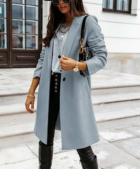 Flash Sale 😀 Romantichut Sky Blue Single-Button Jacket - 👩 Women 👏 3 Flash Sale 😀 Romantichut Sky Blue Single-Button Jacket - 👩 Women 👏
