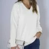 Outlet 🌟 Romantichut White Knit V-Neck Sweater - 👩 Women 👍 -Romantichut Sales zu108116549 main tm1665513391