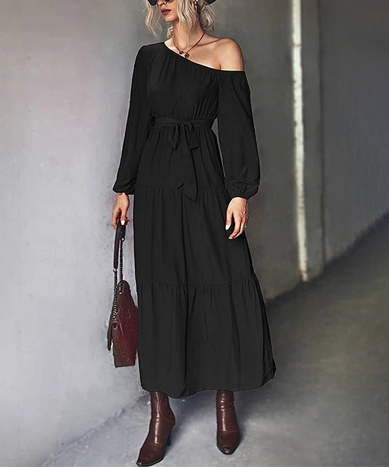 Best Pirce 🥰 Romantichut Black Tiered Off-Shoulder Maxi 👗 Dress - 👩 Women ⌛ 5 Best Pirce 🥰 Romantichut Black Tiered Off-Shoulder Maxi 👗 Dress - 👩 Women ⌛ - Image 3