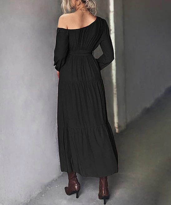 Best Pirce 🥰 Romantichut Black Tiered Off-Shoulder Maxi 👗 Dress - 👩 Women ⌛ 7 Best Pirce 🥰 Romantichut Black Tiered Off-Shoulder Maxi 👗 Dress - 👩 Women ⌛ - Image 5