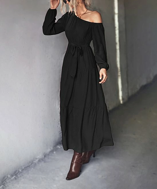 Best Pirce 🥰 Romantichut Black Tiered Off-Shoulder Maxi 👗 Dress - 👩 Women ⌛ 3 Best Pirce 🥰 Romantichut Black Tiered Off-Shoulder Maxi 👗 Dress - 👩 Women ⌛