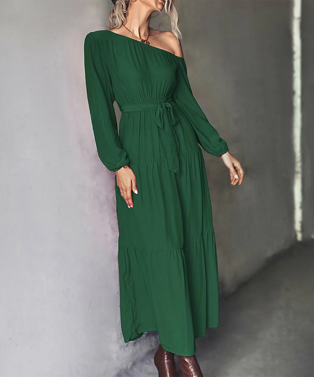Best Pirce 😀 Romantichut Green Tiered Off-Shoulder Maxi 👗 Dress - 👩 Women ⌛ 4 Best Pirce 😀 Romantichut Green Tiered Off-Shoulder Maxi 👗 Dress - 👩 Women ⌛ - Image 2
