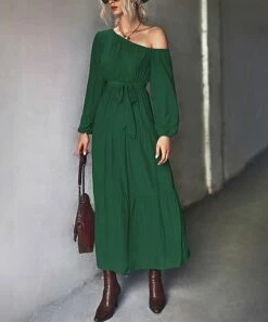 Best Pirce 😀 Romantichut Green Tiered Off-Shoulder Maxi 👗 Dress - 👩 Women ⌛