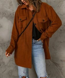 Brand new 👏 Romantichut Brown Single-Breasted Lapel-Pocket 🧥 Coat - 👩 Women 🔥
