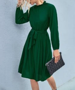 Best reviews of 😍 Romantichut Green Tie-Waist Long-Sleeve Mock-Neck 👗 Dress - 👩 Women 💯 -Romantichut Sales zu108307895 alt 1 tm1660781456