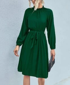 Best reviews of 😍 Romantichut Green Tie-Waist Long-Sleeve Mock-Neck 👗 Dress - 👩 Women 💯 -Romantichut Sales zu108307895 alt 2 tm1660781456