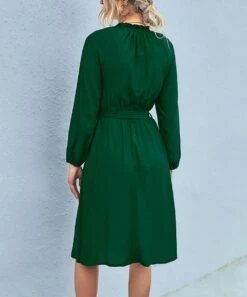 Best reviews of 😍 Romantichut Green Tie-Waist Long-Sleeve Mock-Neck 👗 Dress - 👩 Women 💯 -Romantichut Sales zu108307895 alt 4 tm1660781456