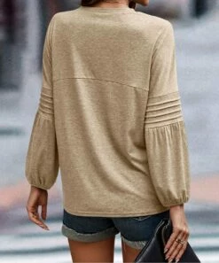 Hot Sale ❤️ Romantichut Khaki Textured Bishop-Sleeve Top - 👩 Women ❤️ -Romantichut Sales zu108462685 alt 2 tm1662058605