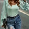 Best Sale ✔️ Romantichut Green Jacquard Open-Shoulder Long-Sleeve Top - 👩 Women ✨ -Romantichut Sales zu108462715 main tm1661731284