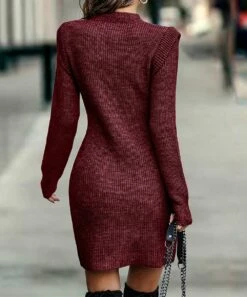 Best Pirce 🤩 Romantichut Wine Red Ribbed Sweater 👗 Dress - 👩 Women 🔥 -Romantichut Sales zu108468169 alt 2 tm1661515680
